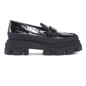 GANNI Croc-Embossed Patent Leather Lug Sole Chunky Loafers  - NWT